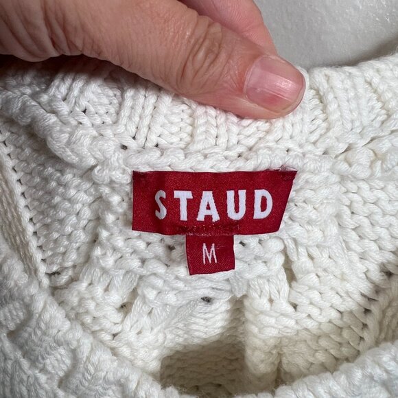 Staud Kind Cable Knit Sweater Vest Size Medium Chunky Cropped White Preppy - Picture 3 of 8